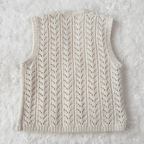 VTG Handmade Cable Knit Fisherman V-Neck Button Front Button Sweater Vest S/M - Picture 2 of 5